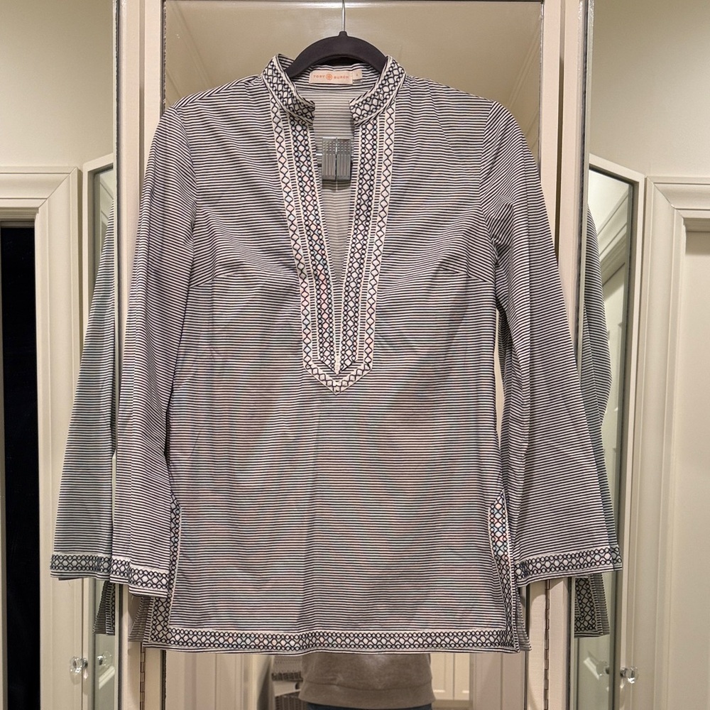 Tory Burch Striped Tunic with Elegant Trim